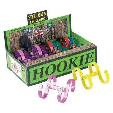 A vibrant pink and yellow coiled plastic stubbs hookie hooks bracelet from the hookie hooks collection ideal for lead ropes