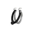 Black and silver two-tone hoop earrings with glossy finish and black accent inspired by stubbs horseshoe door knock design