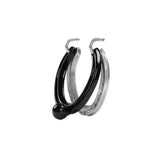 Black and silver two-tone hoop earrings with glossy finish perfect for stubbs horseshoe door or tack room style