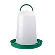 White plastic poultry feeder with green handle and base for stubbs horseshoe stable nameplates simple use