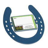 Blue glittery horseshoe stable nameplates business card holder with green and white label from stubbs horseshoe stable