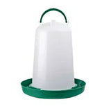 White plastic poultry feeder with green handle and base for stubbs horseshoe stable nameplates simple setup