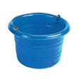 Blue plastic collapsible stubbs jumbo feed water bucket with metal handle for easy carrying and storage