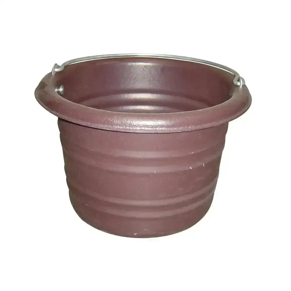 Brown ribbed plastic stubbs jumbo feed water bucket with metal handle for easy carrying and durability