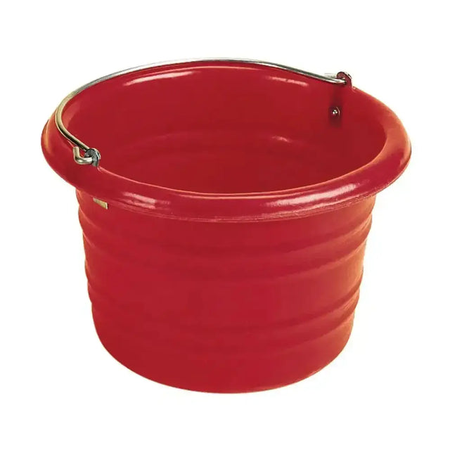 Red plastic stubbs jumbo feed water bucket with metallic handle for easy carrying and daily use