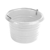 White collapsible feed water bucket with metallic handle from stubbs jumbo feed for easy carrying and storage
