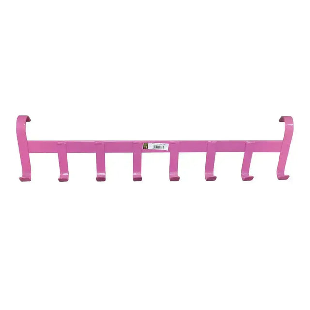 Pink metal wall-mounted stubbs jumbo hanger with six jumbo hanger hooks for organizing coats and bags