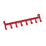 Red metal wall-mounted stubbs jumbo hanger with eight jumbo hanger hooks for organized storage