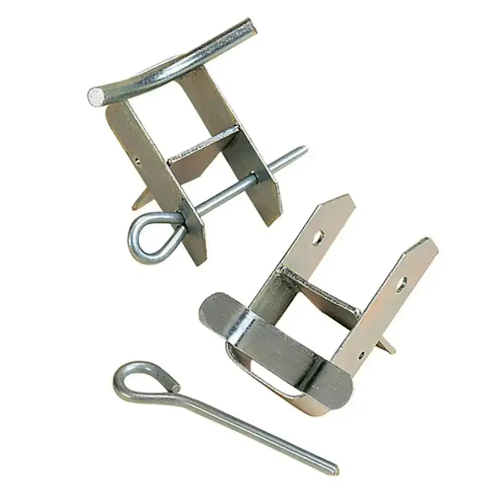 Silver metal stubbs jump cups pole with looped pin and flat angled mounting plates in heavy duty steel construction