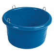 Blue stubbs large feed tub made of duty plastic with three metal d rings for easy handling and feeding use