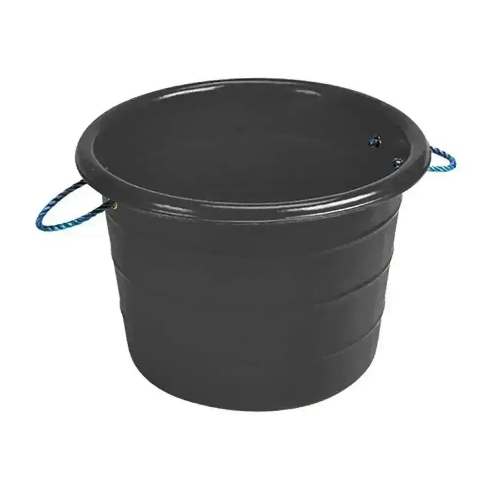 Black stubbs large manure bucket with stout blue and green rope handles and reinforced eyes for durability