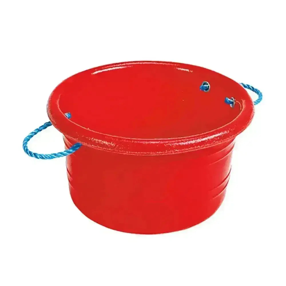 Red plastic stubbs medium manure bucket with blue rope handles for easy carrying and durable use