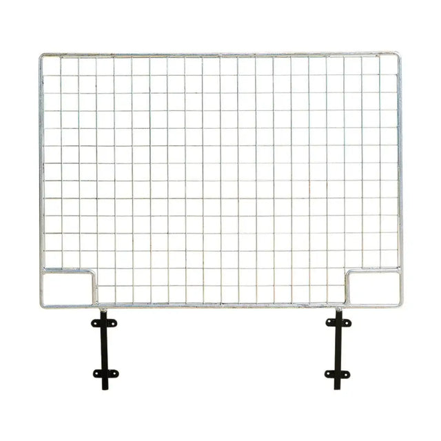 Silver stubbs mesh door grid panel with black mounting brackets lightweight mesh grid and two hand holes