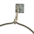 Silver-toned metal trigger hook stubbs metal trigger s85ps securing two thick steel cables on a square mounting plate