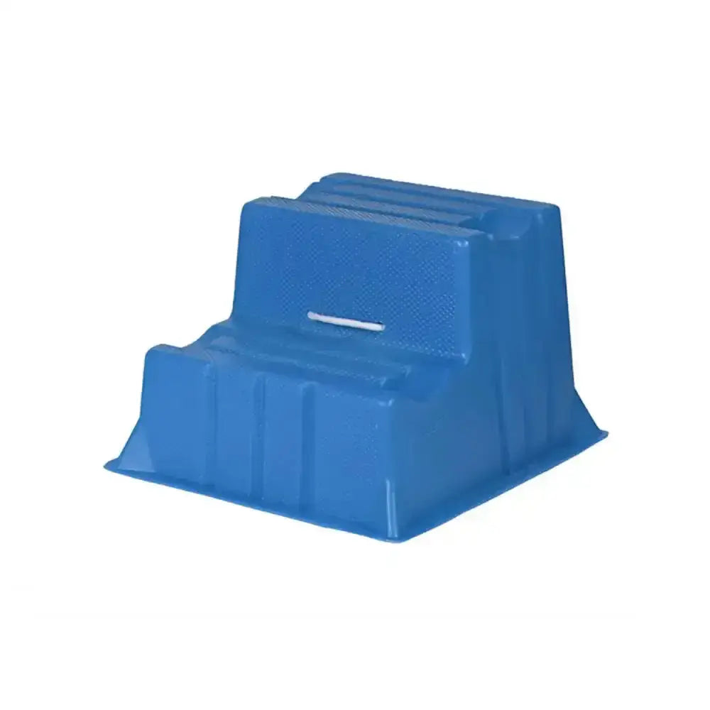 Blue plastic two-step platform with textured surface and central slot for easy grip stubbs mountie s521