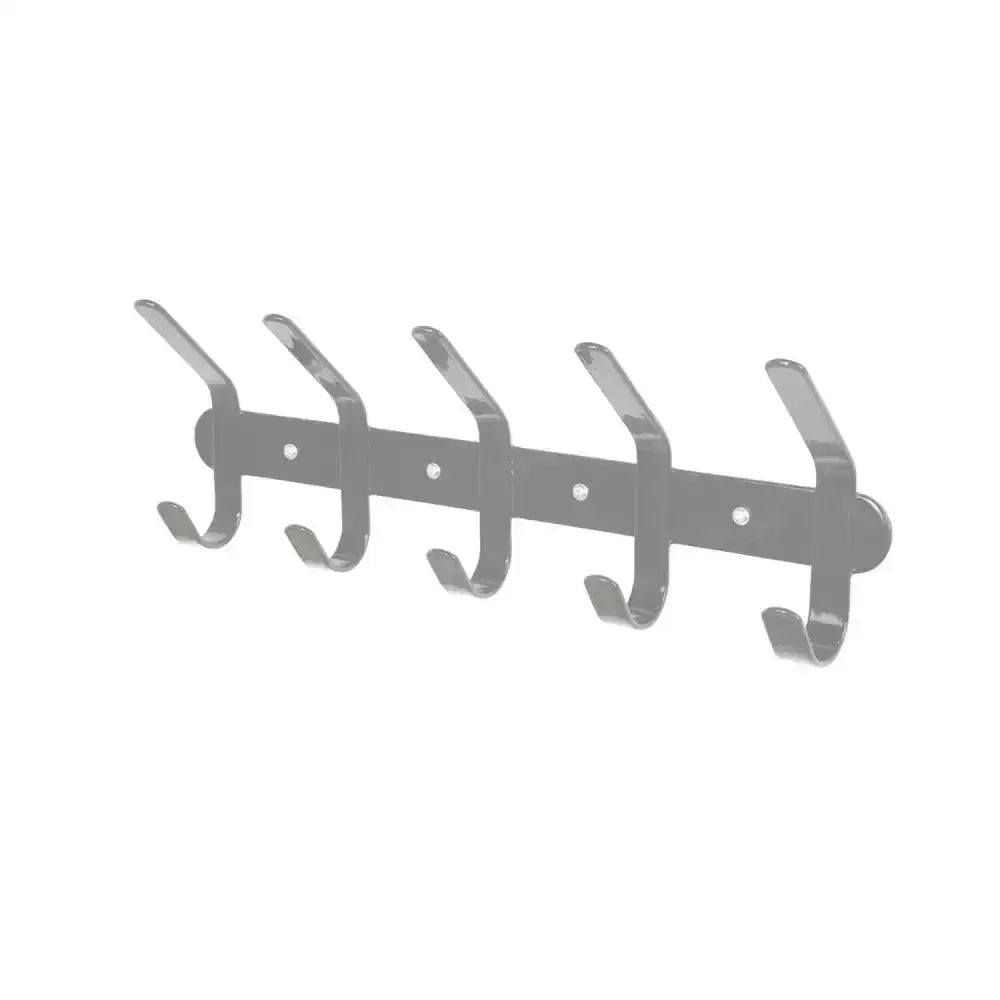 Gray metal wall-mounted stubbs multi coat hook with five evenly spaced hooks for organized hanging s955