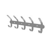 Gray metal wall-mounted stubbs multi coat hook with five evenly spaced hooks for organized hanging s955
