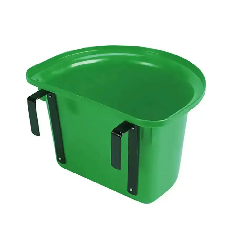 Stubbs plastic portable green horse feed bucket with black metal side handles for plastic portable manger hanging use
