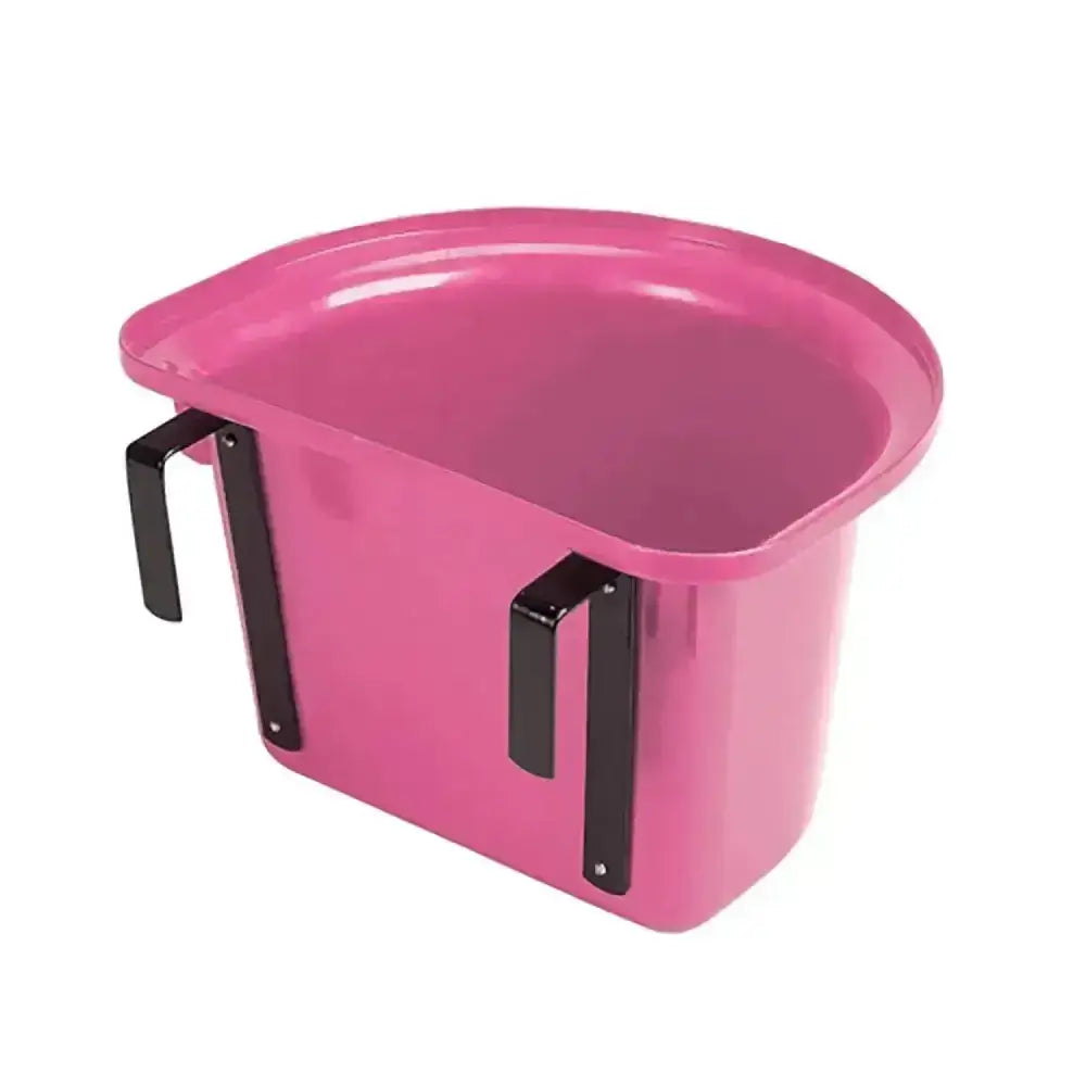 Stubbs plastic portable pink plastic portable manger bucket with black metal side handles for hanging feed