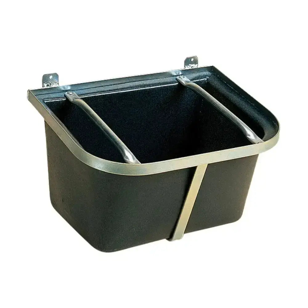 Black stubbs plastic wall straight-wall fixed manger with stainless steel rim and divider bars for feed mangers