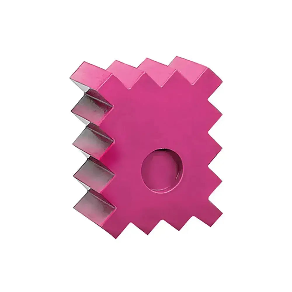 Vibrant pink metallic pixelated gear-shaped stubbs pole block js60 part with central hole for adjusting pole heights