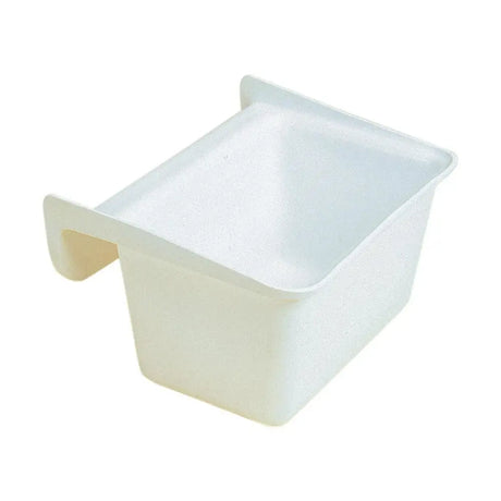 White plastic stubbs polyethylene portable manger with rectangular basin and original poly hook for easy hanging
