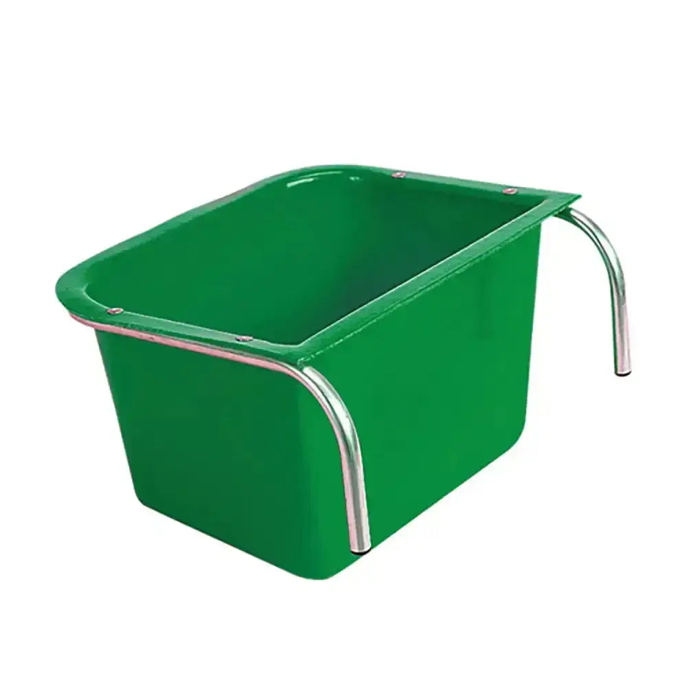 Green plastic horse feed trough with silver metal handle from stubbs portable manger large s5l simple model