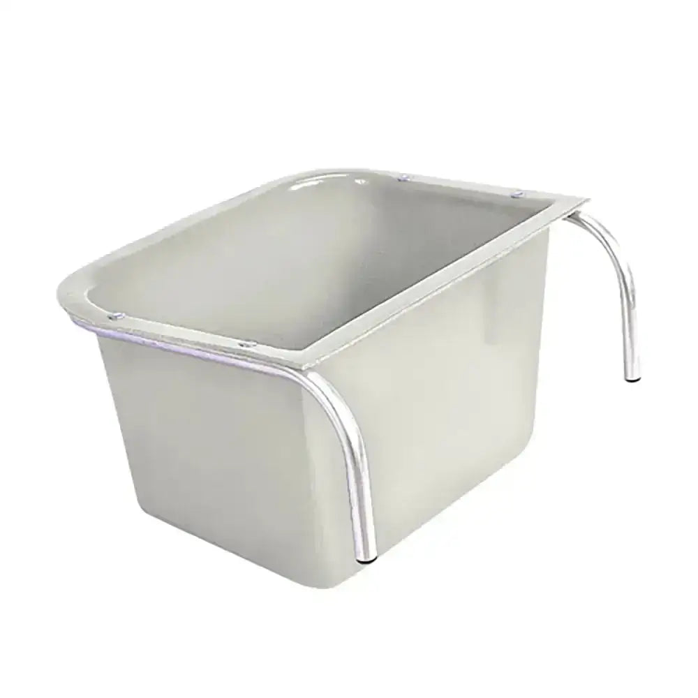 Silver metallic rectangular feeding trough with curved handle for stubbs portable manger large s5l simple use
