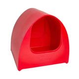 Bright red plastic stubbs poultry palace pet shelter with curved roof and open front for animal husbandry use