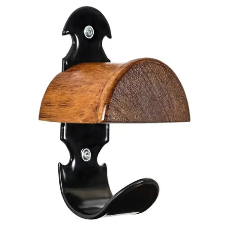Stubbs retro bridle rack with wrought iron styling dark waxed hardwood curved top and metal mounting bracket