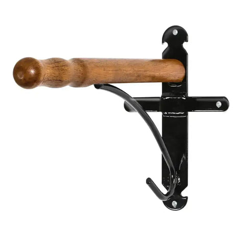 Black metal wall mounted hook with wooden handle from stubbs retro saddle rack s1777 for hanging saddles