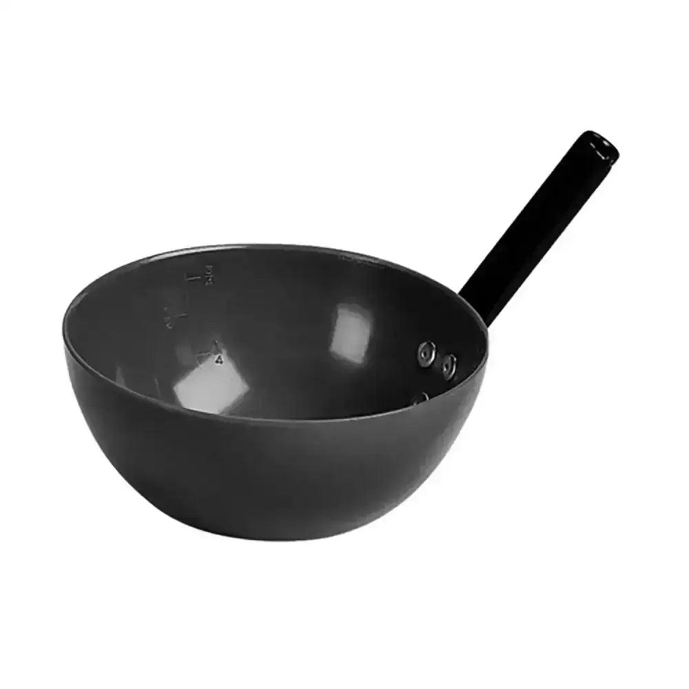 Black cast iron kadai with long handle from stubbs round feeding featuring tough stubbythene moulding for durability