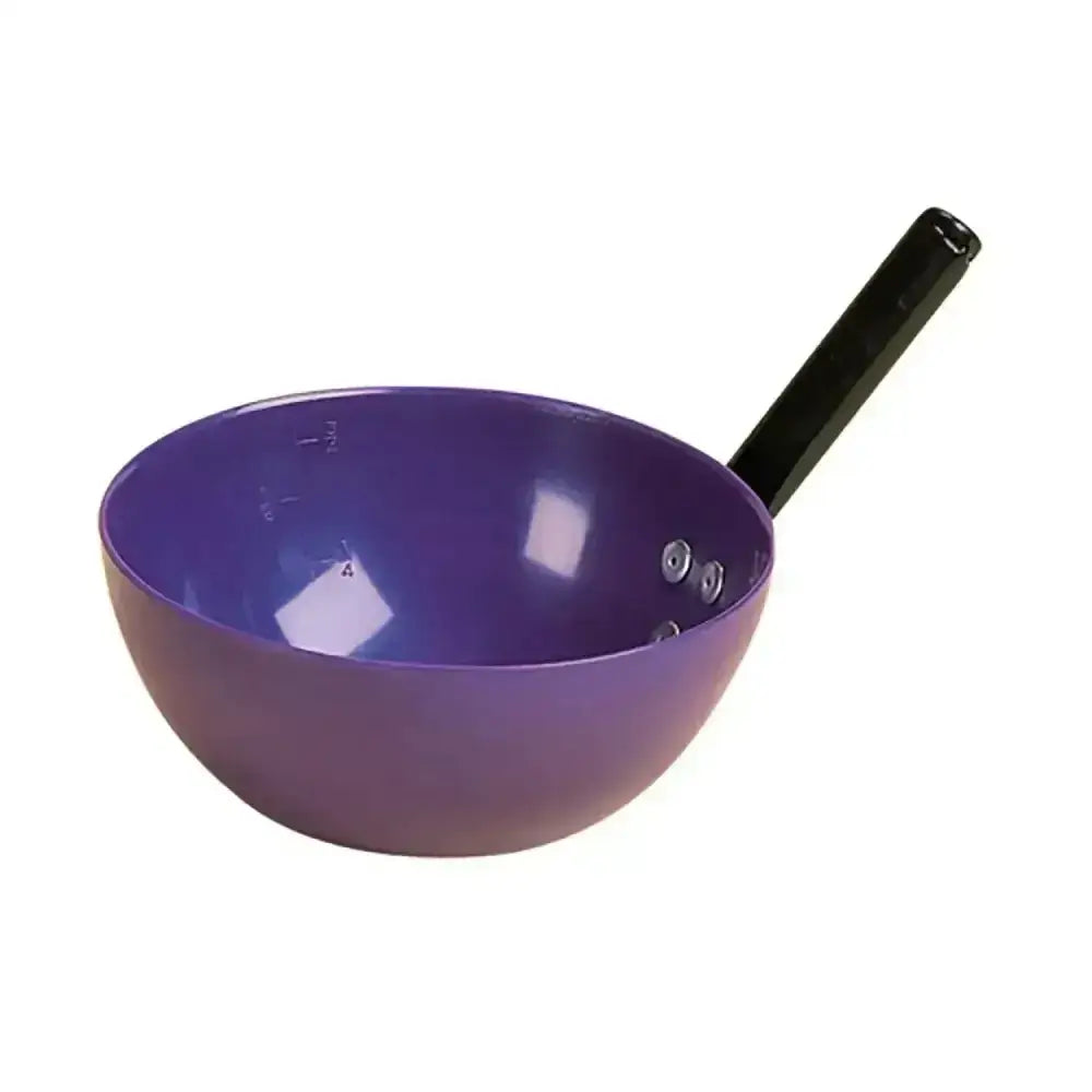Stubbs round feeding scoop in purple metal with black handle featuring tough stubbythene moulding for durability