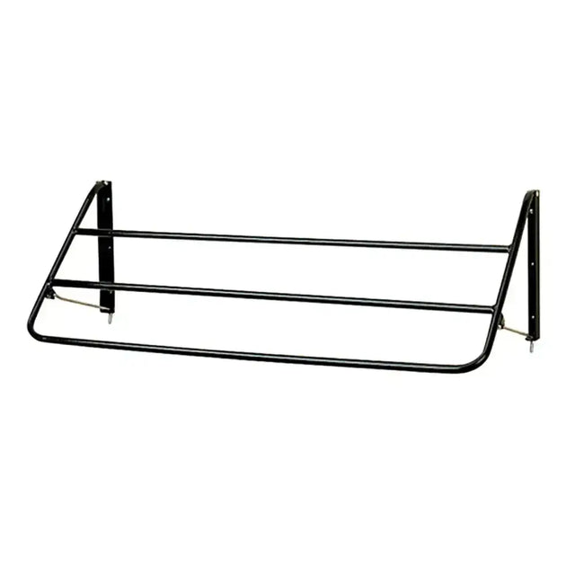 Black metal wall-mounted stubbs rug rack collapsible s89 with three bars and bracket-style mounting hardware