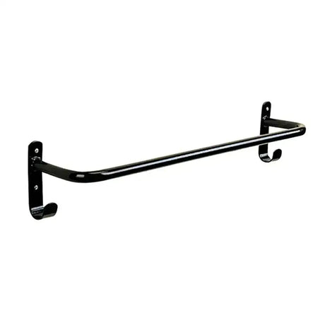 Black metal wall mounted horse tack rack with two hooks from stubbs rug rail original rail original screw design