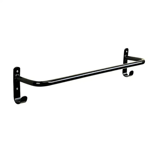 Black metal wall mounted horse tack rack with two hooks from stubbs rug rail original rail original screw design