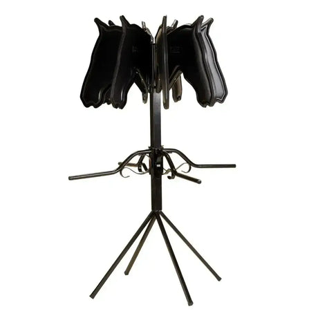 Black leather horse head stubbs saddle bridle stand s1129 with ornate metal frame for headcollar selling aid