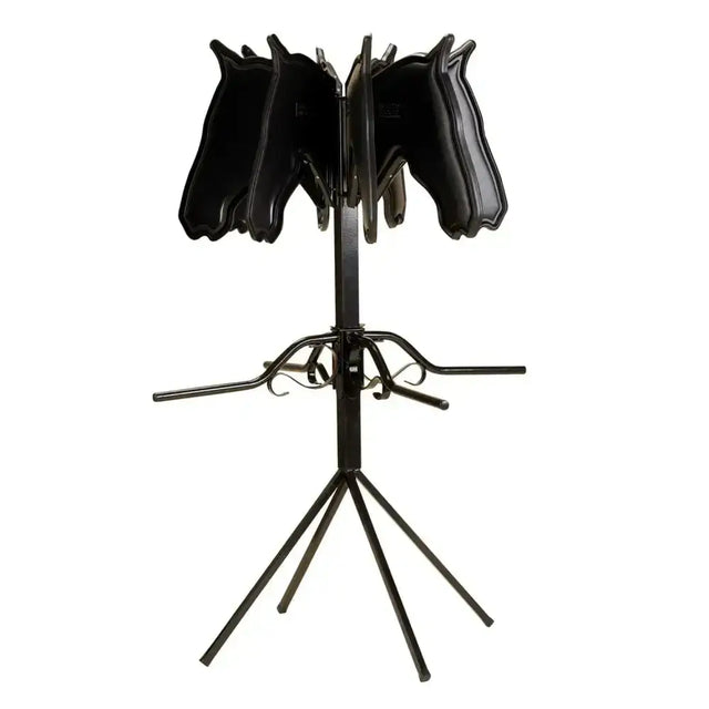 Black leather horse head stubbs saddle bridle stand s1129 with ornate metal frame for headcollar selling aid