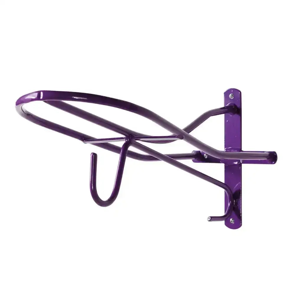 Purple metal wall-mounted stubbs saddle hook s174 with curved hooks and sturdy mounting plate for horse halters
