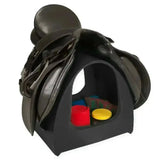 Black stubbs saddle mate tack storage organizer with glossy leather finish and colorful foam inserts
