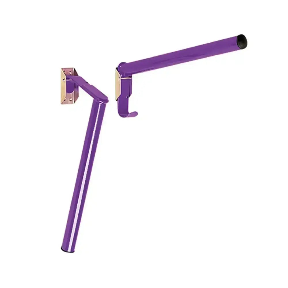 Purple metal wall-mounted stubbs saddle rack with a curved arm hook for saddle rack folding and saddle racks use