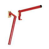 Red metal stubbs saddle rack folding pole with gold bracket and hook for wall-mounted saddle racks