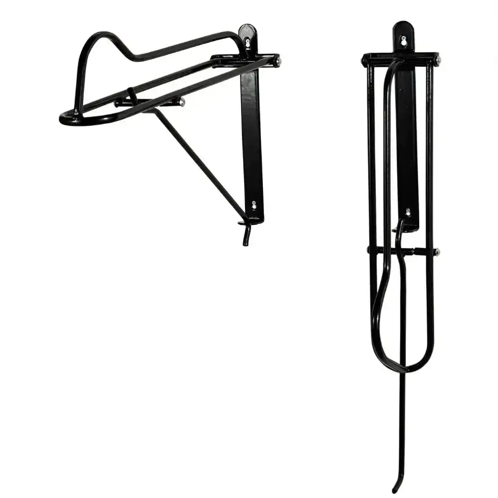 Black metal stubbs saddle rack folding s18 with curved hooks and adjustable brackets for wall mounting