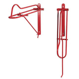Red metal horse halter rack with adjustable arms and mounting brackets in stubbs saddle rack folding s18 design