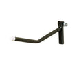 Black metal stubbs saddle rack single arm clip-on with white plastic cap mounted on the wall for bike storage