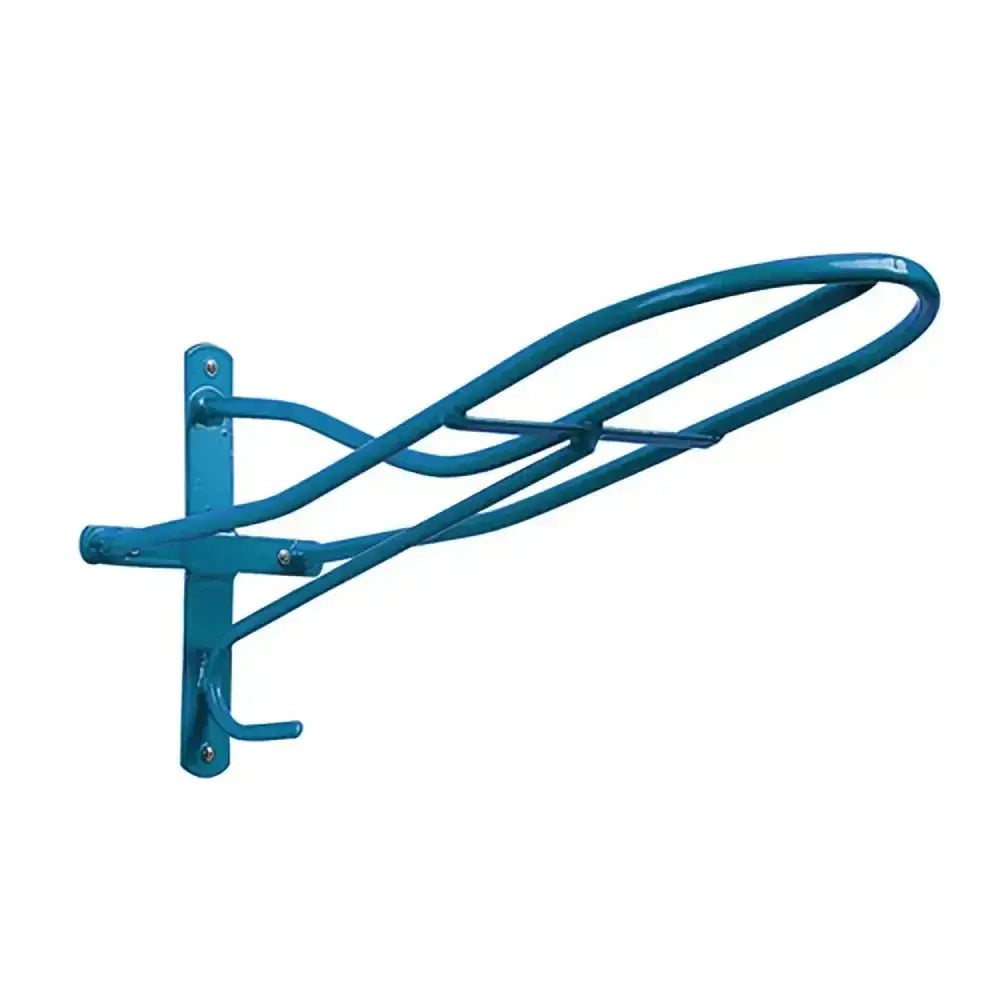 Teal tubular steel stubbs saddle rack standard s17 with curved bars and mounting bracket for horse halter storage