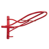 Red metal tubular steel stubbs saddle rack standard s17 with curved bars and wall mounting bracket for horse halters
