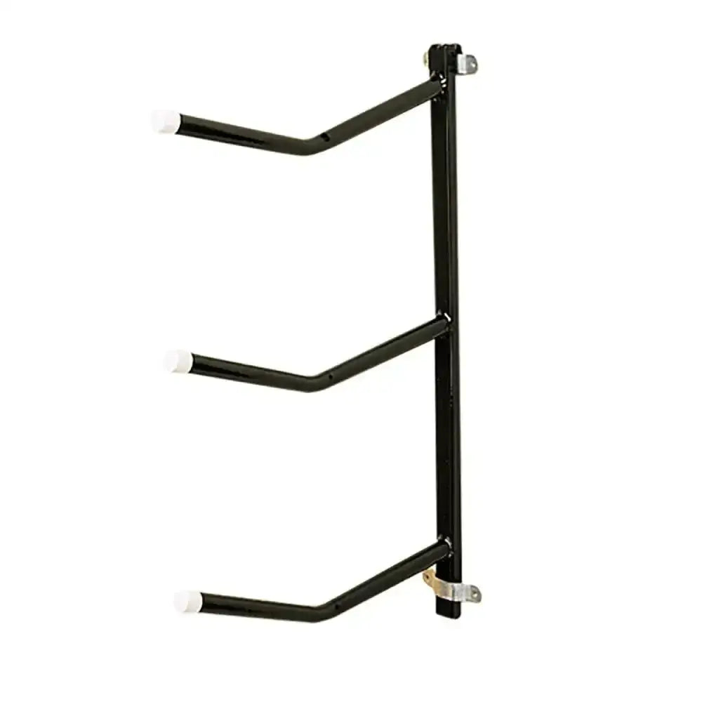 Black metal stubbs saddle rack triple arm clip-on s333 with three curved bars and white end caps wall-mounted bike rack