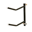 Black metal stubbs saddle rack twin arm clip-on with white plastic caps for wall-mounted bike storage