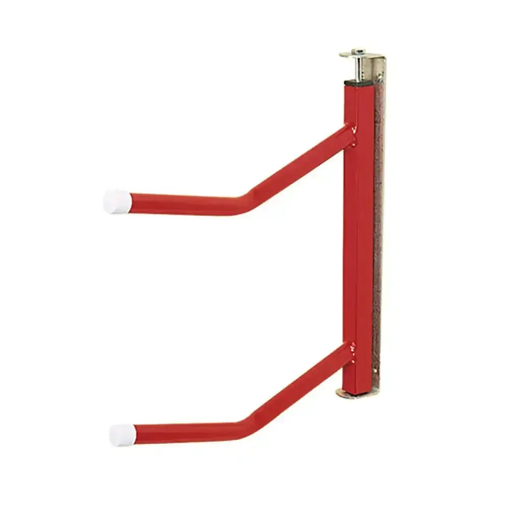 Red metal stubbs saddle rack twin arm swivelling s212 with white caps wall-mounted bike saddle rack twin